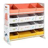 SONGMICS Estantería de Juguetes, Organizador Infantil con 12 Cajas de Tela No Tejida, para Libros, Estantería para Niños, para Sala de Juegos, Multiusos, Blanco GKRS04WT