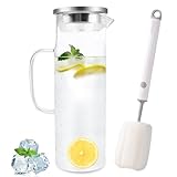 Diompirux 1,5 Litros Transparente y resistente al calor Botella, Jarra de Vidrio con Tapa y Cepillo, Limpieza fáciles de limpiar, para agua fría caliente, té helado, vino, café, leche y zumo