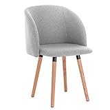 WOLTU Silla de Comedor Pack 1, Silla de Cocina Tapizadas en Lino, Silla Ergonómicas con Respaldo y Brazos para Salón y Dormitorio, Estilo Nórdico, Patas de Madera, Gris Claro, BH120hgr-1