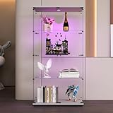 EIFSON - Vitrina de cristal con LED, vitrina moderna con 2 puertas y 4 estantes de cristal ESG, escaparate de colección para el bar, el salón, 164 x 80 x 36 cm, color blanco