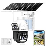 GENBOLT 3G/4G LTE Solar Cámara Vigilancia Exterior con Sim Inalámbrica 2.5K, 8W 15600mAh Batería Cámara Seguridad Sin WiFi, Doble Lente Foco Cámara IP CCTV con Tarjeta SIM