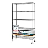 KARAT Estantería con Ruedas de Metal con 5 Estantes y Freno de Estacionamiento - para Cocina, Baño, Sótano, Trastero - Capacidad 120 kg - Color Negro - 89 x 34 x