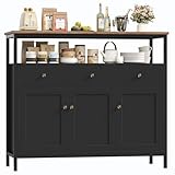 FirFurd Mueble Aparador, Aparador Cocina, Aparador Comedor, Mueble Almacenaje Auxiliar, para Salón, Baño, con 3 cajones y 3 Puertas, Estante Ajustable, 108x38x98,5cm (Negro)