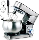 briebe Batidora Amasadora Repostería 1800W MAX, Robot Cocina Profesional, Movimiento Orbital, Varillas, Gancho Masa, Pala Mezcladora, 5 L, 6 Velocidades + Función Pulso, Inox KM1114