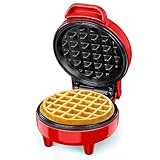 SNAILAR Gofrera Mini, ‎550Ｗ Waffle Maker, Gofrera Pequeña Para Gofres, Antiadherente, Mango Cool Touch, Diseño Compacto, Temperatura Automática, Rojo