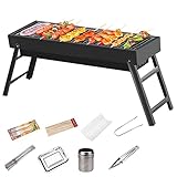 Lixiin Barbacoa de Carbón Vegetal para Camping, Barbacoas Portátiles, 60x23x34 cm,Con 8pcs/set BBQ Accesorios para 5-8 Personas, Parrillas de Carbón, para Jardín, Picnic, Camping