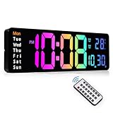 Sukeen Reloj Digital de Pared Digital de 13 Pulgadas, Reloj Despertador Digital con Adaptador/Control Remoto/Cuenta Arriba y Abajo/atenuación de 10 Niveles/Alarma Dual/Fecha/Temperatura para el hogar