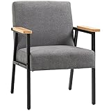 HOMCOM Butaca de Salón Sillón Decorativa Moderna Tapizado en Poliéster con Reposabrazos de Madera y Patas de Acero para Cocina Oficina Dormitorio 64,5x70x83,5 cm Gris