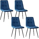 JIJIAN Pack de 4 Sillas de Comedor, Silla de Cocina de Terciopelo y Patas de Metal Negro, Sillas Tapizadas con Capacidad de Carga de 120 kg, Azul