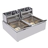 Freidora eléctrica, 3200 W, 12 L, freidora de aceite, doble freidora, rango de temperatura de 60 °C - 200 °C, longitud del cable de alimentación 1,3 m, 2 placas residuales para preparar sabrosos