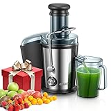 Juilist Licuadora para Verduras y Frutas 800W de Acero Inoxidable, 75MM XXL de Boca Ancha Extractor de Jugos con 2 Velocidades, Licuadora con Función Antigoteo, Fácil de Limpiar