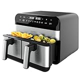Cecotec Freidora de Aire Digital de 9L Air Fryer Cecofry Advance 9000 Inox. 2800W, 2 Cubetas de 4,5L, Temperatura Dual, Temperatura Regulable de 80-200 ºC, 7 Programas, Panel Táctil Multifunción