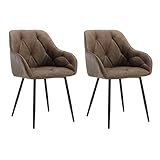 WOLTU 2x Sillas de Comedor Sillas de Cocina con Respaldo y Apoyobrazos Sillas de Salon Moderno con Patas Metálicas Sillas para Dormitorio y Oficina, Cuero artificial vintage, Marrón Oscuro, EZS03dbr-2