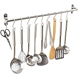 Alicemall Colgador de Utensilios de Cocina 60cm con 10 Ganchos, Barras Cocina la Pared de Acero Inoxidable, Plata