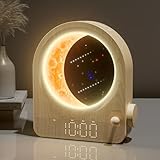 blonbar Despertador y lámpara de luna combinados, 2 despertadores,3 niveles de brillo, lámpara de noche con luz diurna, 10 sonidos naturales, luz nocturna regulable, ideal para