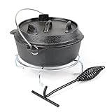Wiltec Horno holandes 3l de hierro fundido olla holandesa cazuela con asa y soporte para camping barbacoa