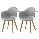 GrandCA HOME Pack de 2 Sillas de Comedor Sillas de Cocina Nórdicas con Patas de Madera de Haya, Sillones Modernos para Salón, Oficina, Dormitorio, Comedor, Gris