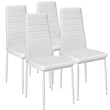 tectake® sillas de comedor acolchadas, funda de cuero sintético, respaldo alto, patas de acero, montaje sencillo, sillas comedor modernas, muebles salon modernos, silla nordica - 4 Sillas Blanco