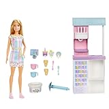 Barbie Juego de Heladería con Muñeca Rubia - Función de Hacer Helados - 2 Masas y Accesorios - Muñeca: 30,48 cm - Regalo para Niños de 3+ Años, HCN46