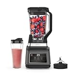 Ninja Batidora de vaso 2 en 1, 1200 W, 3 programas automáticos, 4 ajustes manuales, tecnología Auto-iQ, Jarra de 2,1 l y vaso de 700 ml, piezas aptas para lavavajillas, en negro, BN750EU