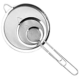 Relota Juego de 3 Colador de Cocina Acero Inoxidable 19/25/36.5 cm, Colador de Malla Fina con Manija, Tamiz de Harina para Alimentos y Vegetales, Separador de Salsa, Coladores de Pasta (Plateado)