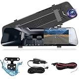NHOPEEW Espejo Retrovisor Dash CAM con Cámaras Duales 1080P Soporta Sensor de Gravedad/Asistencia al Aparcamiento/Grabación en Bucle/Visión Nocturna/Brillo Ajustable + Tarjeta SD 64GB