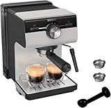 Krups Cafetera Espresso Manual, Authentic, 15 bares de presión, Espumador de leche, Ajuste Manual, Cuchara Medidora y Compactadora, depósito de 2 L de capacidad, Inox, XP381B