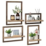 Walasis Estantería de pared de madera, decoración de pared para salón, juego de 4 unidades, estantes flotantes, estantes flotantes, para pared, rústico, decoración de pared para dormitorio (marrón)