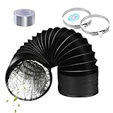 URHRHU Manguera de Ventilación de PVC Ø125mm Longitud 2m Tubo Flexible de Aluminio con Cinta de Aluminio de 5 m y 2 Abrazaderas de Acero para Salida de Aire Campana Extractora Secadora - Negro