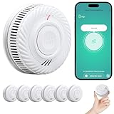 PHYSEN Smart WiFi Detector de Humo 10-Año Batería, Detector de Humo con Sensor Fotoeléctrico, Función de Silenciado y Autocomprobación, Certificado DIN EN14604, Compatible con Tuya/Smart Life APP, 6St