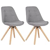 WOLTU 2X Silla de Comedor Nórdica Asiento de Lino Estilo Vintage Pata de Madera Maciza con Respaldo Silla Diseño Moderno Gris BH54gr-2