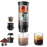 Cafetera Portátil Cápsula de Espresso 3 en 1, Cafetera Multicápsulas con Autocalentamiento de 2 a 6 Minutos, para Cápsulas Pequeñas o Grandes y Café Molido, Cafetera Portátil para Oficina y Hogar