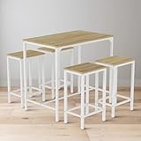 buybyroom Mesa alta con 4 taburetes de bar, mesa de bar con taburete de bar, mesa de comedor, mesa de cocina 100 x 60 x 90 cm, mesa de comedor 30 x 40 x 65 cm, diseño industrial para cocina, comedor,