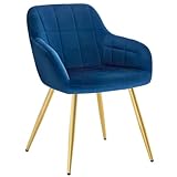 WOLTU 1 x Sillas de Comedor Nordicas Estilo Vintage Juego de 1, Silla de Cocina Silla Tapizada con Reposabrazos Tapizadas Terciopelo, Estructura de Metal, Azul BH232bl-1