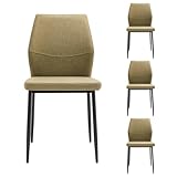 Homely – Pack 4 sillas de Comedor Bay | Diseño Moderno | Sillas para Comedor, Salón, Cocina, Dormitorio | Sillas tapizadas en Tela Tipo Lino | Patas metálicas Color Negro | Tela Color Verde Musgo
