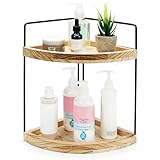 BELLE VOUS Estanteria Esquina 2 Niveles para Baño - Estanterías de Madera para Tocador, Encimera en la Cocina o Baño - Estante Esquinero para Cosméticos, Maquillaje, Especias y Más