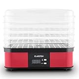 Klarstein Valle di Frutta - Deshidratadora, Desecadora, Secadora de Frutas, 5 Pisos, 250 W, Temperatura Regulable, Temporizador, Pantalla LCD, Panel de 2 Botones, Bandeja Fina, Rojo