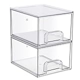 TOLIDA Caja de Almacenaje Organizadora de Acrílico con 2 Cajones, Caja Apilable, Recipiente para Lavavajillas, Bolas de Secado, Perlas Perfumadas, Cosméticos, Artículos de Papelería, Lápices, Pinceles