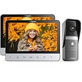 TMEZON Videoportero 4 Hilos,Timbre Video Sistema de intercomunicación con 2 * 7 zoll Monitor y Timbre con Cable,Vista en Vivo y conversación, Desbloqueo por Monitor Interior,para 1 Familia