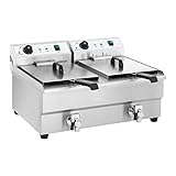 Royal Catering Freidora Electrica Profesional Doble RCEF 16DH-1 (2 x 16 L, 2 x 3 200 Watt, Termostato, 2 Grifos de vaciado, Acero inoxidable)