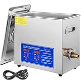VEVOR Limpiador ultrasónico, 6L Limpiador Ultrasonidos Profesional de Acero Inoxidable, 180W Máquina de Ultrasonido con Temporizador Digital, Temperatura Ajustable, para Joyas, Relojes, Laboratorio