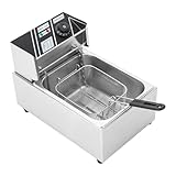 Freidora de aceite de 6 L con cesta y tapa, freidora de acero inoxidable, freidora de zonas frías, control de temperatura 60 ℃ – 200 ℃, 2500 W, fácil de limpiar, color plateado