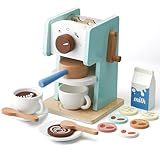 Cafetera de juguete para niños con molinillo, juego de 15 piezas de cafetera de madera, juguetes de madera para niños, accesorios de cocina, regalo para niños y niñas