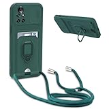 Beajew Funda para Samsung Galaxy J4 Plus, Cubierta de Cámara Deslizante Proteger,Anillo Soporte magnético de Hierro+Ranura para Tarjeta,Ajustable Collar Carcasa de Silicona- Verde Oscuro