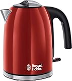 Russell Hobbs Hervidor de Agua Eléctrico Colours Plus - 1,7 litros, 2400 W, Filtro Extraíble, Zona de Ebullición Rápida, Base de 360°, Indicador del Nivel de Agua, Acero Inoxidable, Rojo - 20412-70