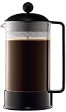 Bodum Brazil French Press 8 Cups 1 L Cafetera émbolo, Vidrio, plástico, Acero, Negro, 1.0 litros (34 Onza), 8