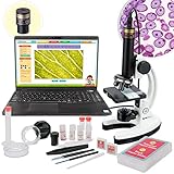 AmScope M40-K-MDM35 IQCREW de 120X 1200X Kids 85+ Piezas Kit de microscopio Premium TEM con cámara a Color, Software Interactivo Apto para niños, Diapositivas preparadas y vacías y más