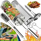 Conjunto de Cestas para Parrilla Rodante, Utensilios Barbacoa de Acero Inoxidablec, Kit Barbacoa con Cepillos de Limpieza, Accesorios BBQ para Asar Verduras, Pescado y Gambas (2 unidades 30cm × 9.5cm)