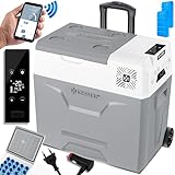 KESSER® Nevera eléctrica portátil de compresor 50 litros, congelador con Control App, conexión USB 12/24 V 230 V, + Ruedas de Varilla telescópica, refrigeración hasta -20°C, Gris