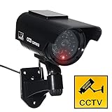 JUSTOP Cámara CCTV ficticia impermeable al aire libre/interior con la realidad LED luz solar o con pilas Fake CCTV Cam - Negro